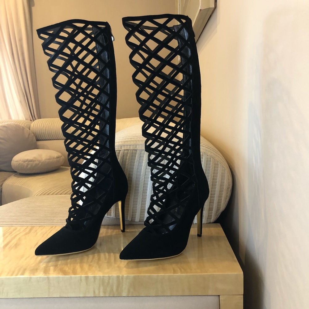Black Gladiator stiletto boots